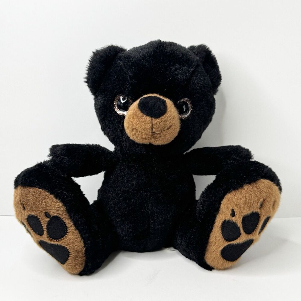 RBI Black Brown Bear 8" Plush Stuffed Animal Big Feet Glitter Eyes